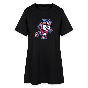 Froid Cool Sweet Bird Penguin Animal Patinage sur glace Glace - Robe T-shirt Femme - noir - Devant