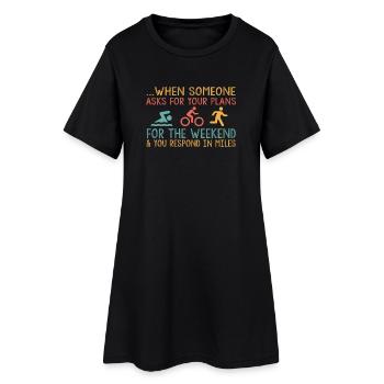 Quand quelqu’un vous pose des questions sur votre triathlon - Robe T-shirt Femme - noir - Devant