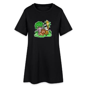 Animaux mignons Singe Lion Zèbre Girafe - Robe T-shirt Femme - noir - Devant