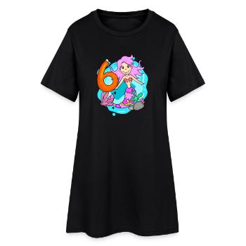 Mädchen 6 Jahre alt 6. Geburtstag Meerjungfrau - Frauen T-Shirt-Kleid - Schwarz - Vorne