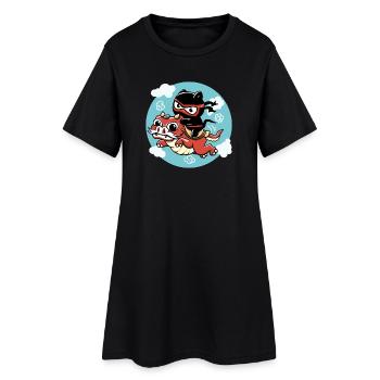 Kawaii Chat ninja chevauchant un dragon rouge - Robe T-shirt Femme - noir - Devant