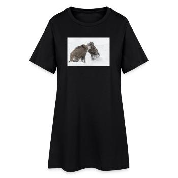 kämpfende Wildschweine im Schnee - Frauen T-Shirt-Kleid - Schwarz - Vorne