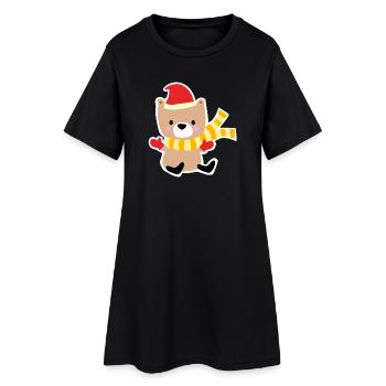 Ours d’hiver avec chapeau de Noël - Robe T-shirt Femme - noir - Devant