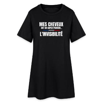homme humour, cheveux, super pouvoir, chauve - Robe T-shirt Femme - noir - Devant