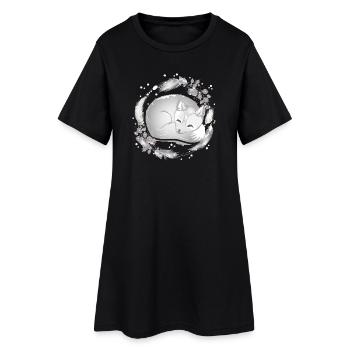 Petit renard polaire dormant dans des couleurs argentées - Robe T-shirt Femme - noir - Devant