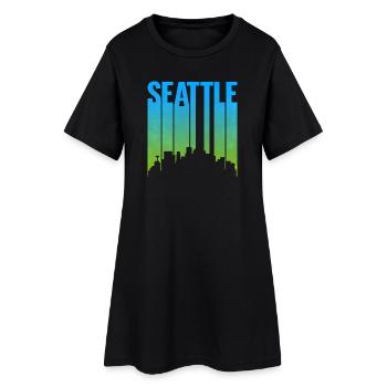 Seattle Neon Skyline Art Print - Women’s T-Shirt Dress - black - Front