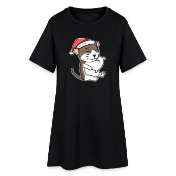 American Wirehair Cat Noël Sommeil Fatigué - Robe T-shirt Femme - noir - Devant