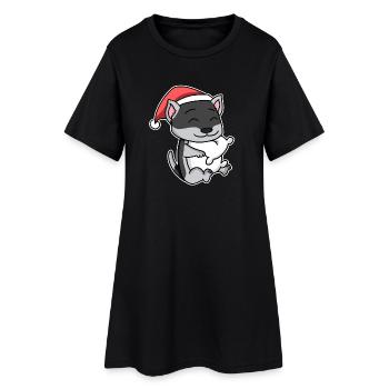 Husky Sibérien Chien Noël Sommeil Fatigué - Robe T-shirt Femme - noir - Devant