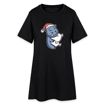 Hippopotame Noël - Robe T-shirt Femme - noir - Devant