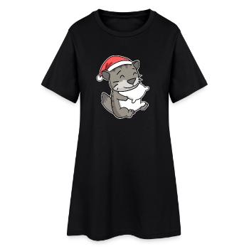 Chat sibérien Chat Noël Sommeil Fatigué - Robe T-shirt Femme - noir - Devant