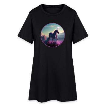 Einhorn - Frauen T-Shirt-Kleid - Schwarz - Vorne