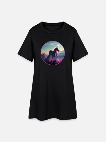 Einhorn - Frauen T-Shirt-Kleid - Schwarz