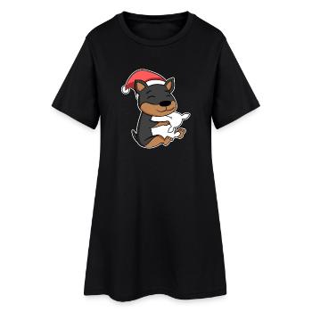 Chien Noël Sommeil Oreillers fatigués - Robe T-shirt Femme - noir - Devant