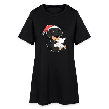 Teckel chien Noël sommeil fatigué - Robe T-shirt Femme - noir - Devant