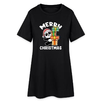 Joyeux panda de Noël - Robe T-shirt Femme - noir - Devant