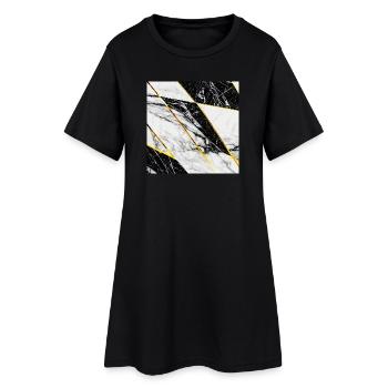 Marble Black White Gold Mosaic Geometric - Women’s T-Shirt Dress - black - Front