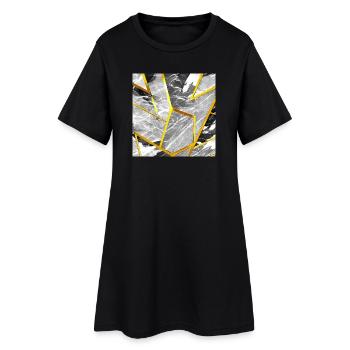 Marble Black and White Gold Texture - Women’s T-Shirt Dress - black - Front