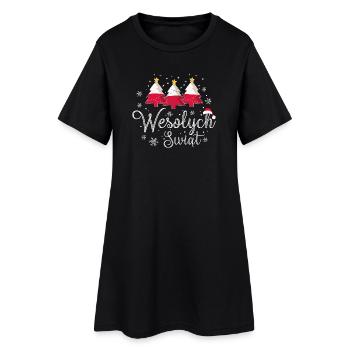 Wesolych Swiat Weihnachtsbäume Polnische Flagge - Frauen T-Shirt-Kleid - Schwarz - Vorne