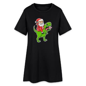 Weihnachtsmann Dinosaurier - Frauen T-Shirt-Kleid - Schwarz - Vorne