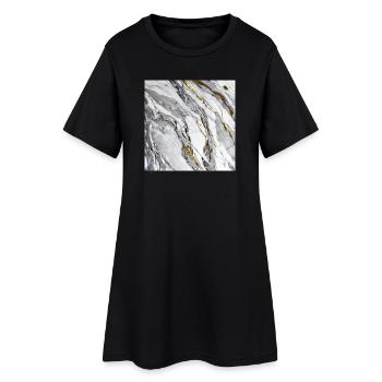 Marbre Pierre Naturelle Or Blanc Texture - Robe T-shirt Femme - noir - Devant