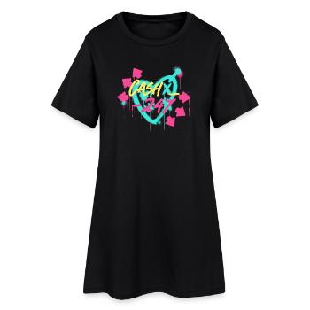 Cash247 Neonherz Streetart - Frauen T-Shirt-Kleid - Schwarz - Vorne