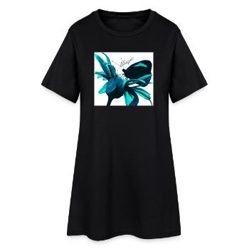 Teal Magic Flower Print - Women’s T-Shirt Dress - black - Front
