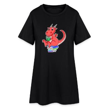 Bücher Drache Drachen - Frauen T-Shirt-Kleid - Schwarz - Vorne