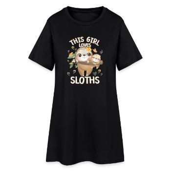 Dieses Maedchen Liebt Faultiere - Frauen T-Shirt-Kleid - Schwarz - Vorne