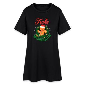 Fröhliche Weihnachten Lebkuchenmann Kranz - Frauen T-Shirt-Kleid - Schwarz - Vorne