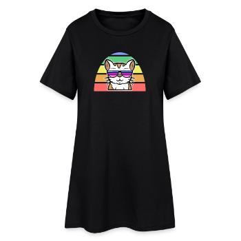 Lgbt Cool Cat Rainbow Human Rights Pride - Women’s T-Shirt Dress - black - Front