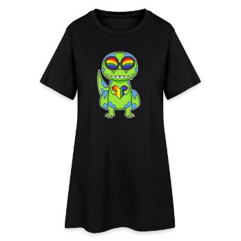 LGBT Animal Dinosaure Arc-en-ciel Cœur - Robe T-shirt Femme - noir - Devant