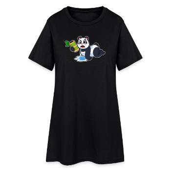 Panda Bambus  - Frauen T-Shirt-Kleid - Schwarz - Vorne