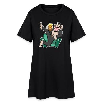 Drôle de singe boit de la bière - Robe T-shirt Femme - noir - Devant