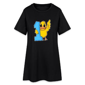 1 an - Inscription - Motif canard - Gagnant - Robe T-shirt Femme - noir - Devant