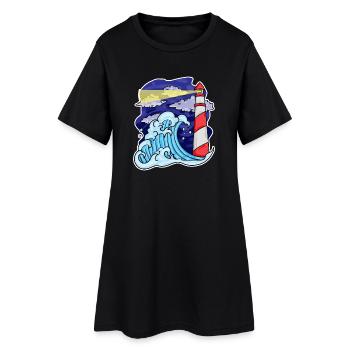 Leuchtturm Küste See Meer - Frauen T-Shirt-Kleid - Schwarz - Vorne