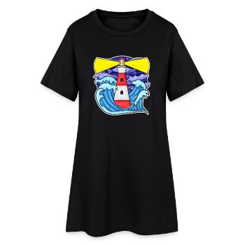 Leuchtturm Küste See Meer - Frauen T-Shirt-Kleid - Schwarz - Vorne