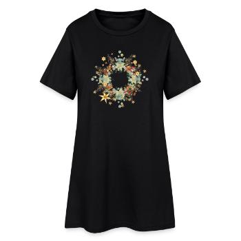 weihnachtlicher Rahmen aus Grünzeug und Süßem - Frauen T-Shirt-Kleid - Schwarz - Vorne