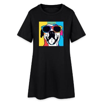 Lebendige Sunglass Pup Pop Pop Art - Frauen T-Shirt-Kleid - Schwarz - Vorne