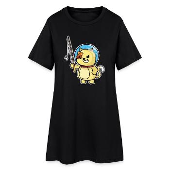 Chat mignon Chat Pêcheur et Poisson Humour Pêche - Robe T-shirt Femme - noir - Devant