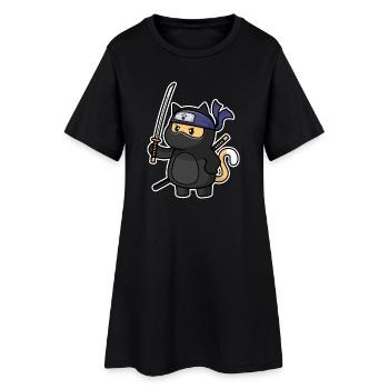 Humour Chat mignon Kawaii Chibi en Ninja Chat - Robe T-shirt Femme - noir - Devant