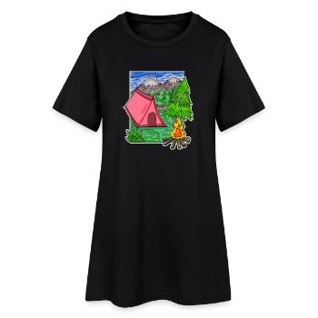 Zelten Camping Motiv - Frauen T-Shirt-Kleid - Schwarz - Vorne