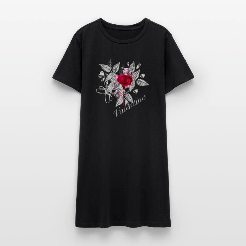 silver Valentine's Day composition with roses Women’s T-Shirt Dress