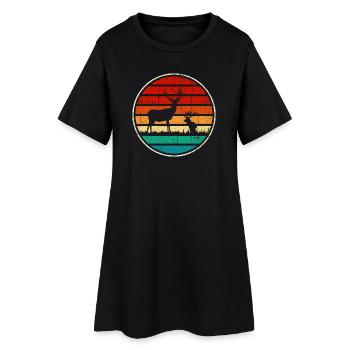 Retrowave-Sonnenuntergangs-Hirschkreis - Frauen T-Shirt-Kleid - Schwarz - Vorne