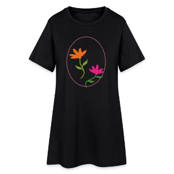 Osterei mit zwei Blumen - Frauen T-Shirt-Kleid - Schwarz - Vorne