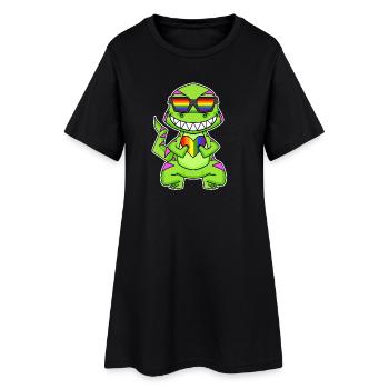 Gay Regenbogen Herz Dinosaurier - Frauen T-Shirt-Kleid - Schwarz - Vorne