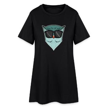 Eule mit Sonnenbrille - Frauen T-Shirt-Kleid - Schwarz - Vorne