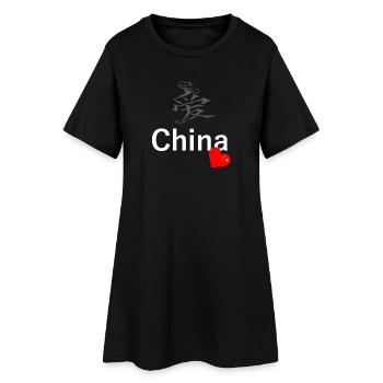 China Liebhaber, Schriftmotiv China, kanjizeichen - Frauen T-Shirt-Kleid - Schwarz - Vorne