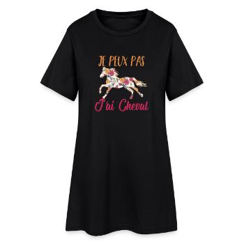 Je peux pas j'ai cheval florale poney equitation - Robe T-shirt Femme - noir - Devant