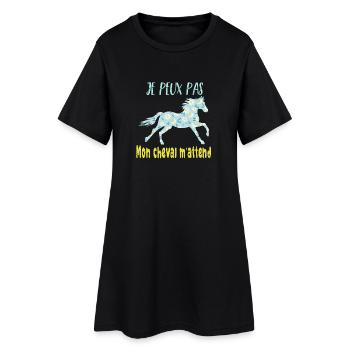 Je peux pas mon cheval m'attend - florale poney - Robe T-shirt Femme - noir - Devant