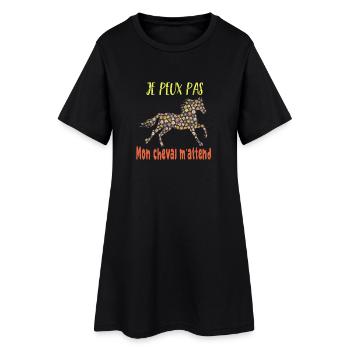 Je peux pas mon cheval m'attend - florale poney - Robe T-shirt Femme - noir - Devant